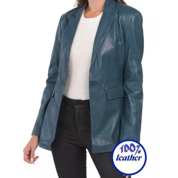 Bod & Christensen Women's Smooth 100% Single Button Leather Blazer Jacket Size S - Picture 5 of 5